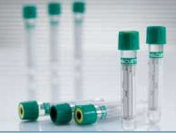 VACUETTE Venous Blood Collection Tube Analyte Determination Lithium Heparin Additive 13 X 75 mm 4 mL Green / Black Ring Pull Cap Polyethylene Terephthalate PET Tube 454029 Box/50 444-12-HST Greiner Bio-One 416978_BX