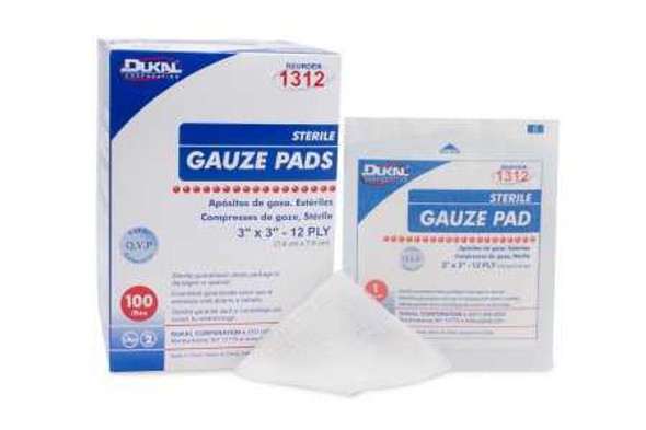 Gauze Sponge Dukal Cotton 12-Ply 3 X 3 Inch Square Sterile 1312 Case/2400 Jan-70 Dukal 381306_CS