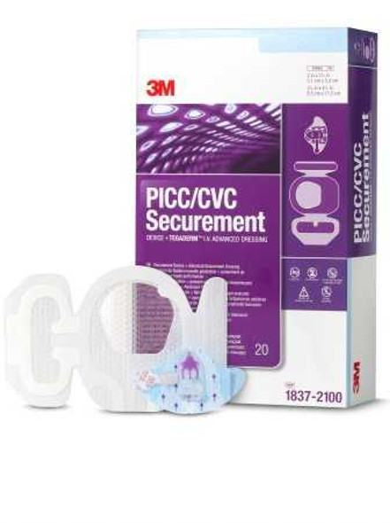 PICC/CVC Securement Device Tegaderm I.V. Advanced Securement Dressing 3M Tegaderm Film 3-1/2 X 4-1/2 Inch Sterile 1837-2100 Case/80 3M 873606_CS