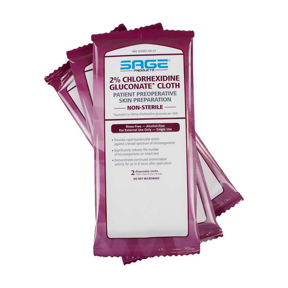 Skin Prep Wipe Sage® 2 per Pack Soft Pack 2% Strength CHG (Chlorhexidine Gluconate) NonSterile 9705 Box of 24 BH81150 Sage® 550501_BX