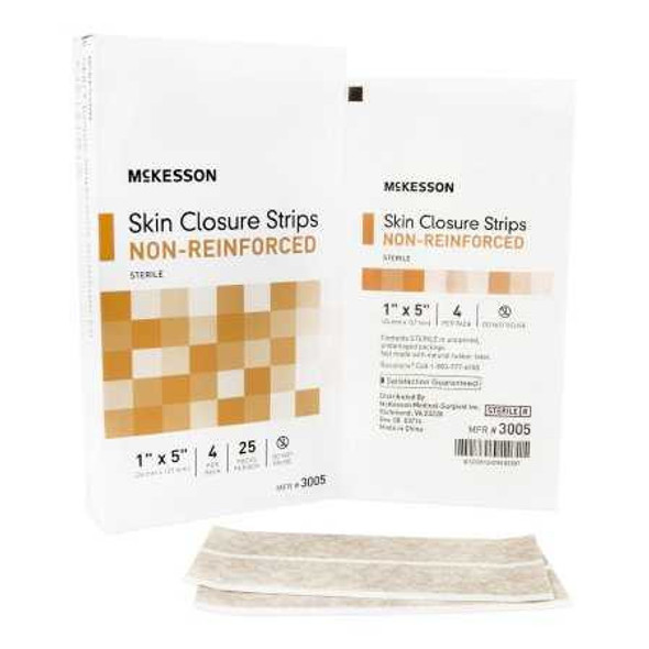 Skin Closure Strip McKesson 1 X 5 Inch Nonwoven Material Flexible Strip Tan 3005 Case/100 745340000 MCK BRAND 876304_CS