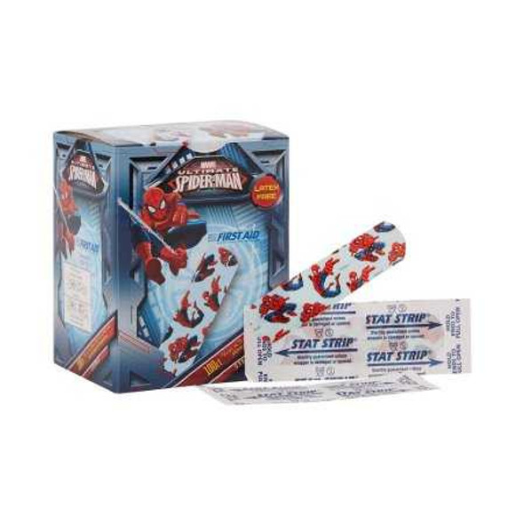 Adhesive Strip American White Cross Stat Strip 3/4 X 3 Inch Plastic Rectangle Kid Design Spider-Man Sterile 1087737 Case/1200 46-402 Dukal 890881_CS