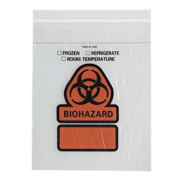 Specimen Transport Bag with Document Pouch 6 X 9 Inch Plastic Zip Closure Biohazard Symbol / Storage Instructions NonSterile B50 Case/1000 16-89022 RD Plastics Company 405101_CS
