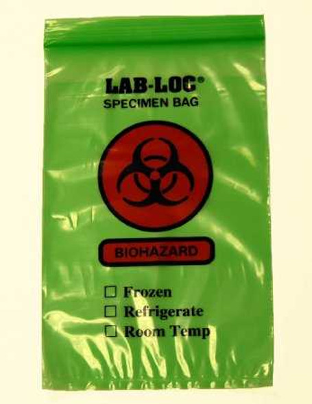 Specimen Transport Bag with Document Pouch Lab-Loc6 X 9 Inch LDPE Zip Closure Biohazard Symbol / Storage Instructions NonSterile LAB20609GR Case/10 64343 Elkay Plastics 586195_CS