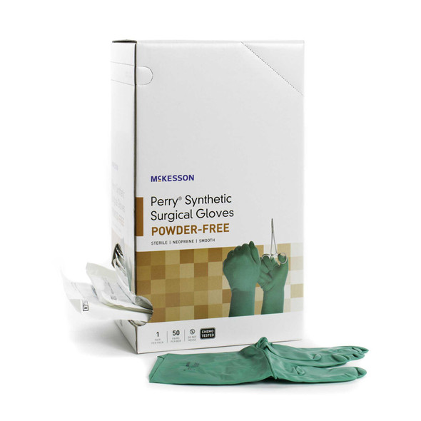 Surgical Glove McKesson Perry Performance Plus Size 6.5 Sterile Pair Polychloroprene Extended Cuff Length Smooth Dark Green Chemo Tested 20-2565N Pair/1 7769229 MCK BRAND 1044737_PR