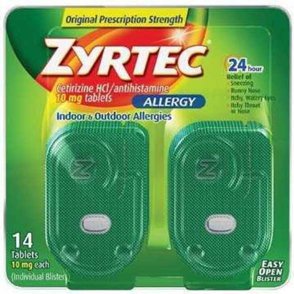 Allergy Relief Zyrtec10 mg Strength Tablet 14 per Box 30312547204324 Case/24 54344 Johnson & Johnson Consumer 677828_CS