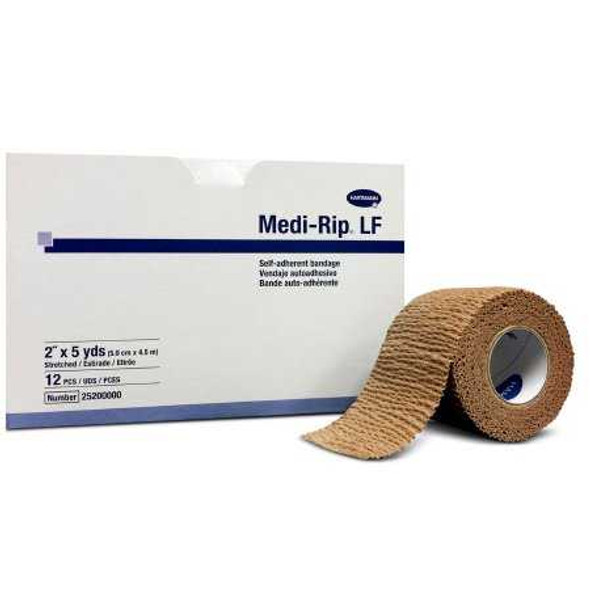 Cohesive Bandage Medi-Rip2 Inch X 5 Yard Standard Compression Self-adherent Closure Tan NonSterile 25200000 Box/12 255100 Hartmann 443866_BX