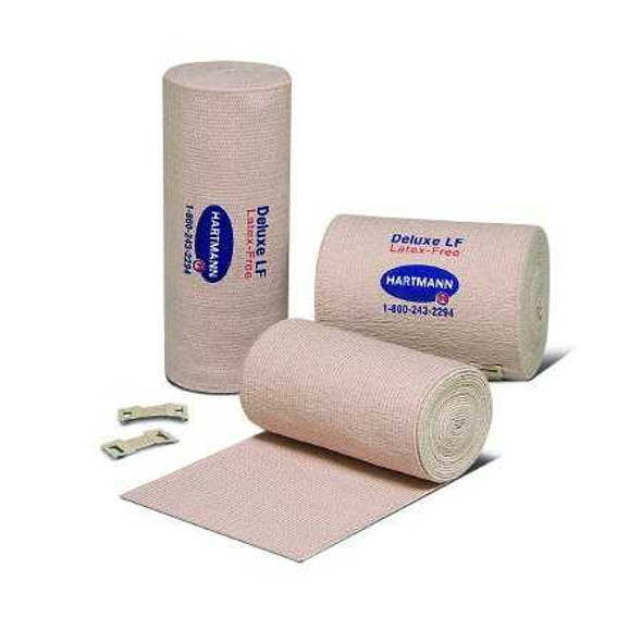 Elastic Bandage Deluxe 480 LF 4 Inch X 11 Yard High Compression Clip Detached Closure Tan NonSterile 38410000 Box/6 4467710020 Hartmann 379889_BX