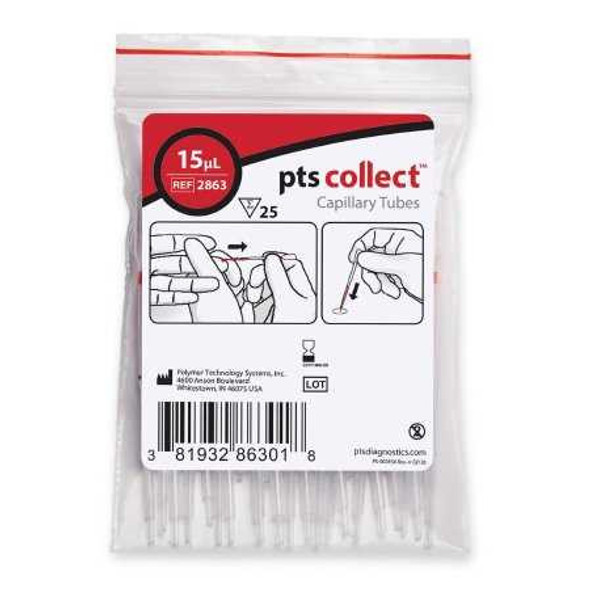 Capillary Blood Collection Tube Micro-hematocrit Plain 15 L Red Stripe Without Closure Glass Tube 2863 Bag/25 MM011305 PTS Diagnostics 957810_BG