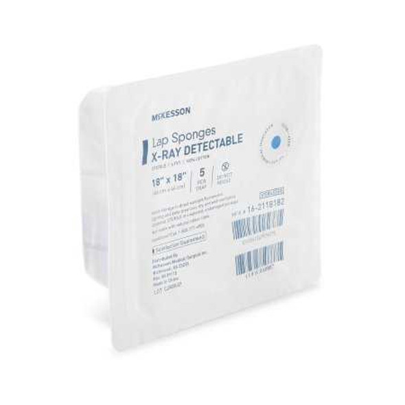 Surgical Laparotomy Sponge McKesson X-Ray Detectable Cotton 18 X 18 Inch 5 Count Hard Pack Sterile 16-2118182 Case/100 7073 MCK BRAND 640985_CS