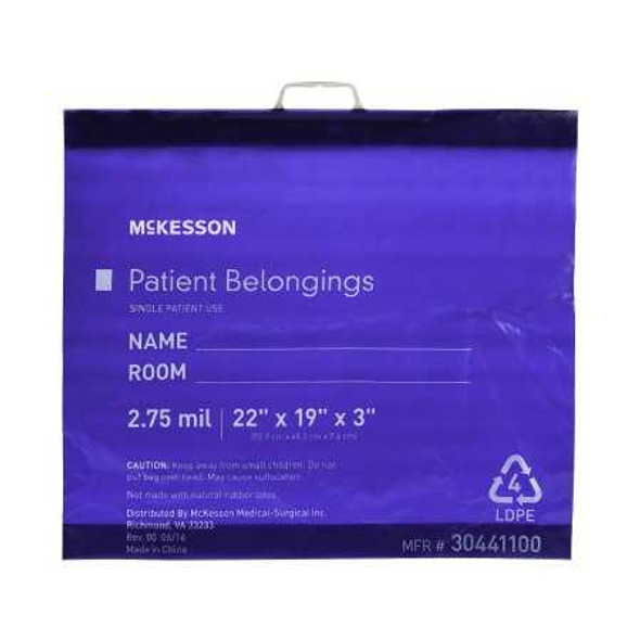 Patient Belongings Bag McKesson 3 X 19 X 22 Inch Polyethylene Snap Closure Blue 30441100 Case/250 340000 MCK BRAND 447755_CS