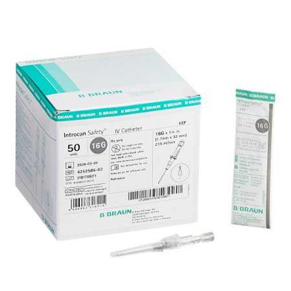 Peripheral IV Catheter Introcan Safety 16 Gauge 1.25 Inch Sliding Safety Needle 4252586-02 Box/50 1076737 B. Braun 630374_BX