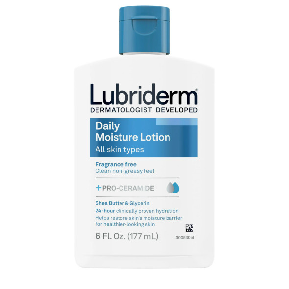 Hand and Body Moisturizer Lubriderm® 6 oz. Bottle Unscented Lotion CHG Compatible 10052800488264 Case of 12