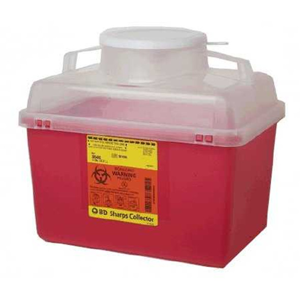 Sharps Container BD 11-1/2 H X 12-4/5 W X 8-4/5 D Inch 14 Quart Red Base / Clear Lid Vertical Entry Hinged Snap On Lid 305480 Each/1 38137116138 Becton Dickinson 179631_EA