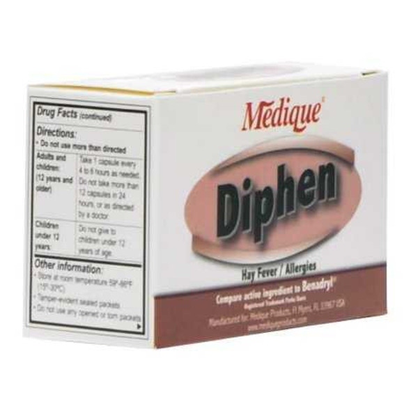 Allergy Relief Diphen 25 mg Strength Caplet 24 per Box 18464 Case/25 7566 MEDIQUE PRODUCTS 498724_CS