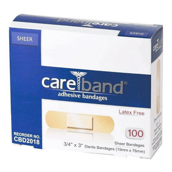 Adhesive Strip Careband 3/4 X 3 Inch Plastic Rectangle Sheer Sterile 9050 Box/100