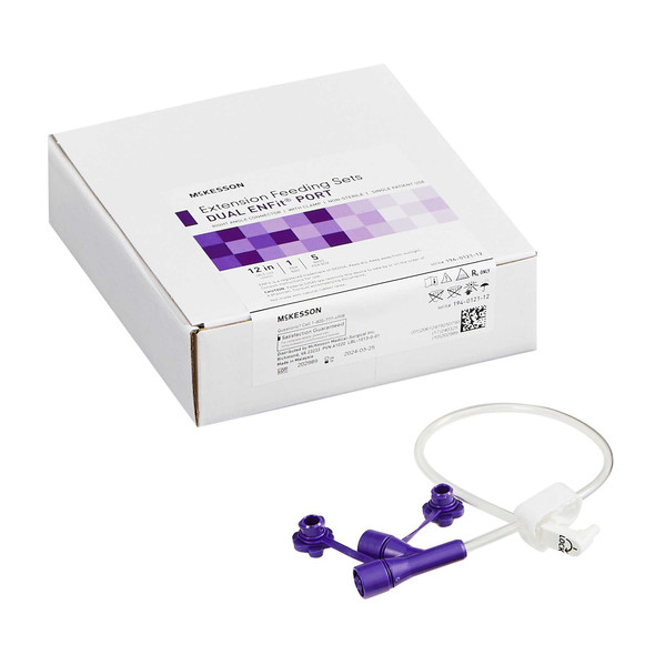 Enteral Feeding Extension Set McKesson 12 Inch, Enfit, Y-Port, Right Angle Connector and Clamp, NonSterile 194-0121-12 Case of 30 194-0121-12 McKesson 1183126_CS