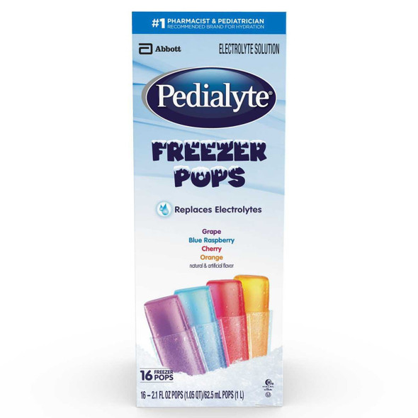 Oral Electrolyte Solution Pedialyte® Freezer Pops Grape / Blue Raspberry / Cherry / Orange Flavor 2.1 oz. Electrolyte 62605 Carton of 16 62605 Pedialyte® Freezer Pops 826963_CT
