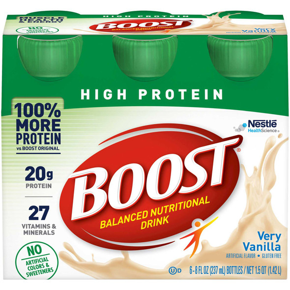 Oral Supplement Boost® High Protein Very Vanilla Flavor Liquid 8 oz. Bottle 00041679941362 Pack of 6 41679941362 Boost® High Protein 778933_PK