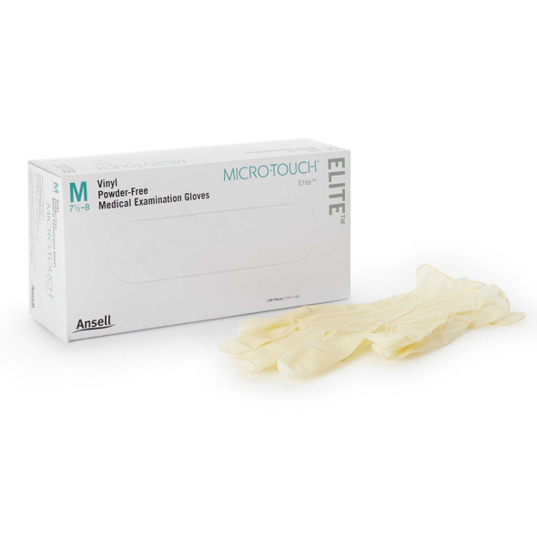 Exam Glove Micro-Touch® Elite® Medium NonSterile Stretch Vinyl Standard Cuff Length Smooth Ivory Not Rated 3092 Case of 1000 3092 Micro-Touch® Elite® 453104_CS