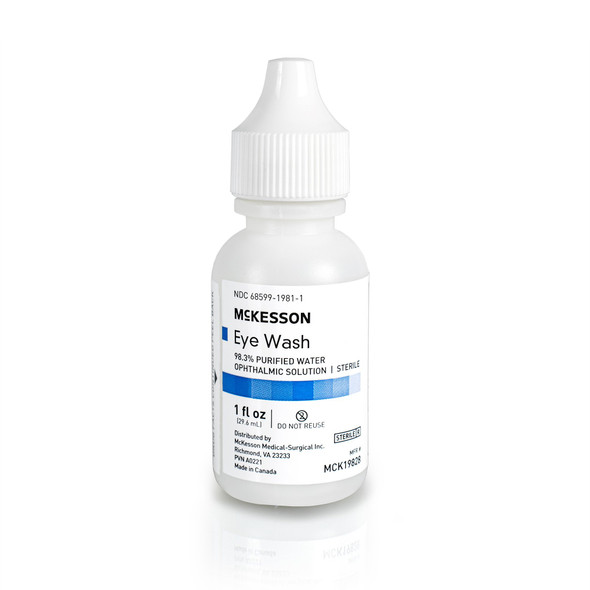 Eye Wash Solution McKesson Active ingredient: 98.3% Purified Water Inactive ingredients: boric acid, sodium borate, sodium chloride 1 oz. Squeeze Bottle MCK19828 Each/1