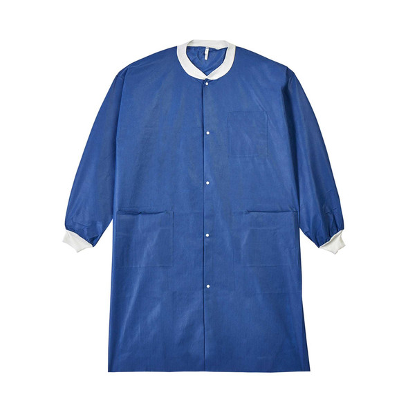 Lab Coat LabMates® Blue Large Knee Length Nonwoven Disposable 85179 Case of 50 85179 LabMates® 1149938_CS