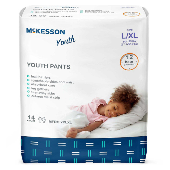 Unisex Youth Absorbent Underwear McKesson Pull On with Tear Away Seams Large / X-Large Disposable Heavy Absorbency YPLXL Case of 56 YPLXL McKesson 1198055_CS