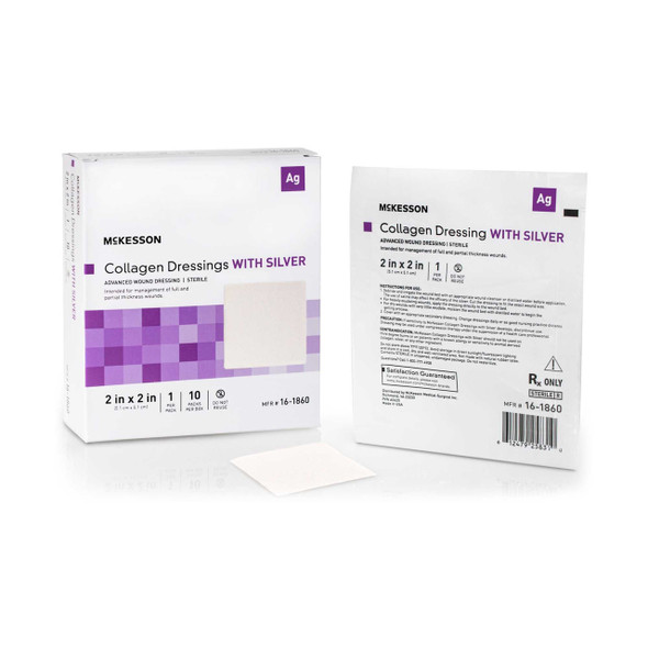 Silver Collagen Dressing McKesson 2 x 2 Inch Square Sterile 16-1860 Pack of 1 16-1860 McKesson 1172341_EA