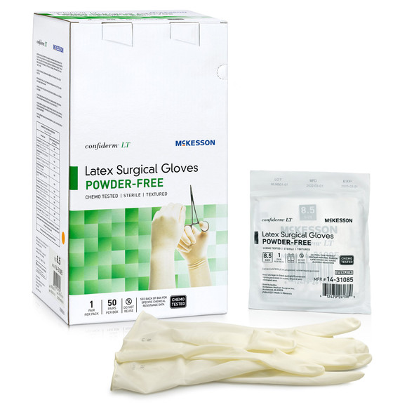 Surgical Glove Confiderm® LT Size 8.5 Sterile Latex Standard Cuff Length Fully Textured Ivory Chemo Tested 14-31085 Case/200