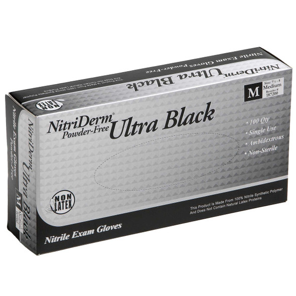 Exam Glove NitriDerm® Ultra Black Medium NonSterile Nitrile Standard Cuff Length Textured Fingertips Black Chemo Tested / Fentanyl Tested 187200 Case of 1000 187200 NitriDerm® Ultra Black 874674_CS