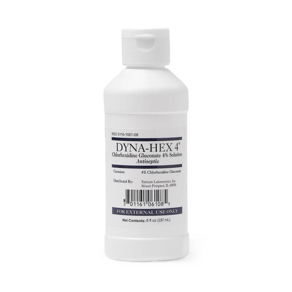 Surgical Scrub Solution Dyna-Hex 4® 8 oz. Bottle 4% Strength CHG (Chlorhexidine Gluconate) NonSterile 1061DYN08 Pack of 1 1061DYN08 Dyna-Hex 4® 864113_EA
