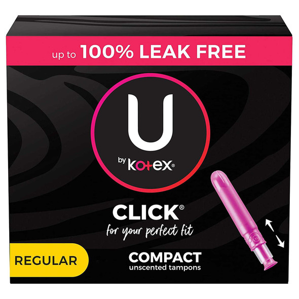 Tampon U by Kotex® Click® Regular Absorbency Plastic Applicator Individually Wrapped 53445 Case of 128 53445 U by Kotex® Click® 1184198_CS