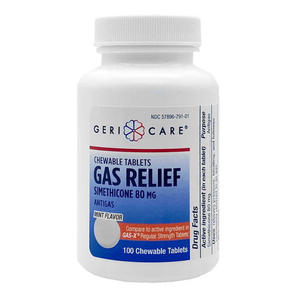 Gas Relief 80 mg Strength Chewable Tablet 100 per Bottle 791-01-GCP Case of 12 791-01-GCP Geri-Care 1196557_CS