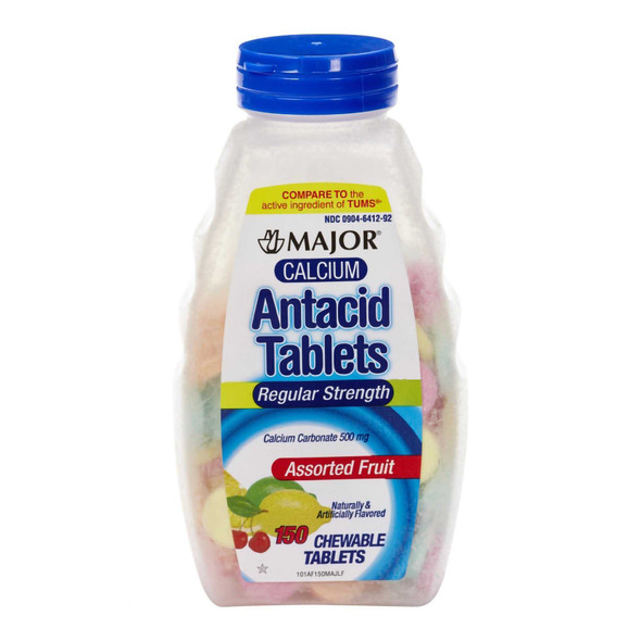 Major Chewable Calcium Antacid Tablets, Regular Strength, Assorted Fruit Flavor, 150 Tablets per Bottle, Bottle of 1 904641292 Major® Calcium 1103959_BT