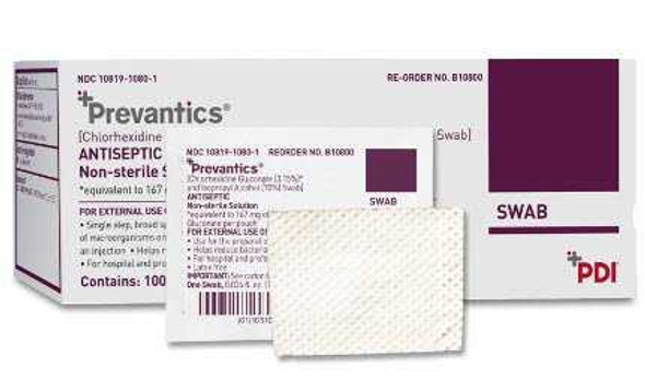 Antiseptic Prep Pad Prevantics® 3.15% / 70% Strength CHG (Chlorhexidine Gluconate) / Isopropyl Alcohol Individual Packet NonSterile 23-100-110 Pack of 100 23-100-110 Prevantics® 867288_PK