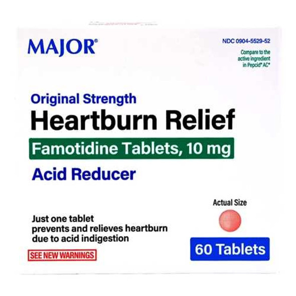 Major Original Strength Heartburn Relief, Famotidine 10 mg, 60 Tablets per Bottle, Bottle of 1 904552952 Major® 1103614_BT