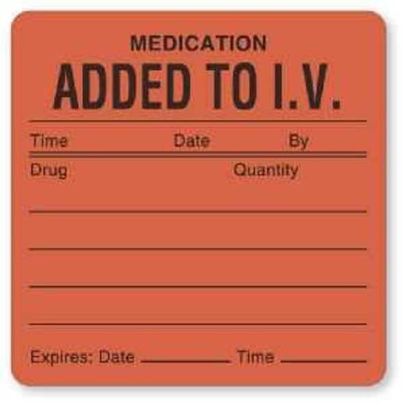 Pre-Printed Label Paper Iv Date Time By, IV Medication Added Label, 2-1/2" x 2-1/2" ULHH207 UAL™ 490486_RL