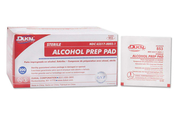 Alcohol Prep Pad Dukal® 70% Strength Isopropyl Alcohol Individual Packet Medium Sterile 853 Case of 4000 853 Dukal® 926718_CS