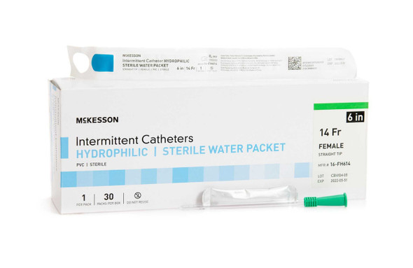 Urethral Catheter McKesson Straight Tip Hydrophilic Coated PVC 14 Fr. 6 Inch 16-FH614 Case of 300 16-FH614 McKesson 1135722_CS