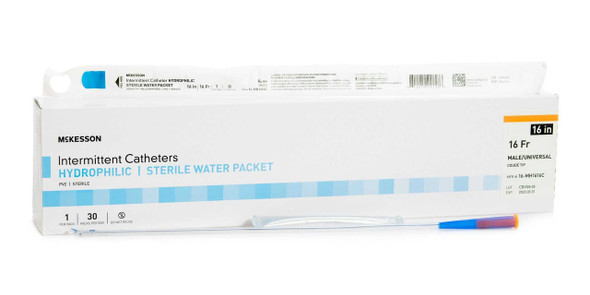 Urethral Catheter McKesson Coude Tip Hydrophilic Coated PVC 16 Fr. 16 Inch 16-MH1616C Case of 300 16-MH1616C McKesson 1135733_CS