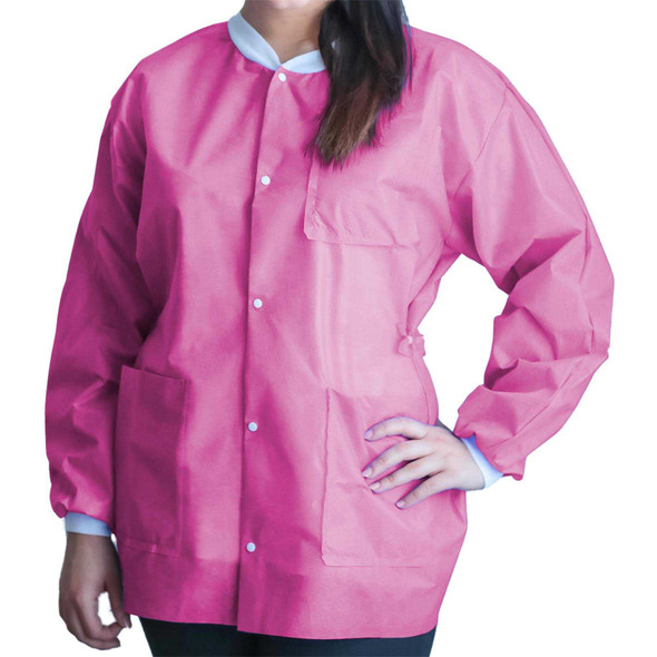 Lab Jacket FitMe™ Raspberry Pink Small Hip Length 3-Layer SMS Disposable UGJ-6509-S Case of 50 UGJ-6509-S FitMe™ 1194429_CS