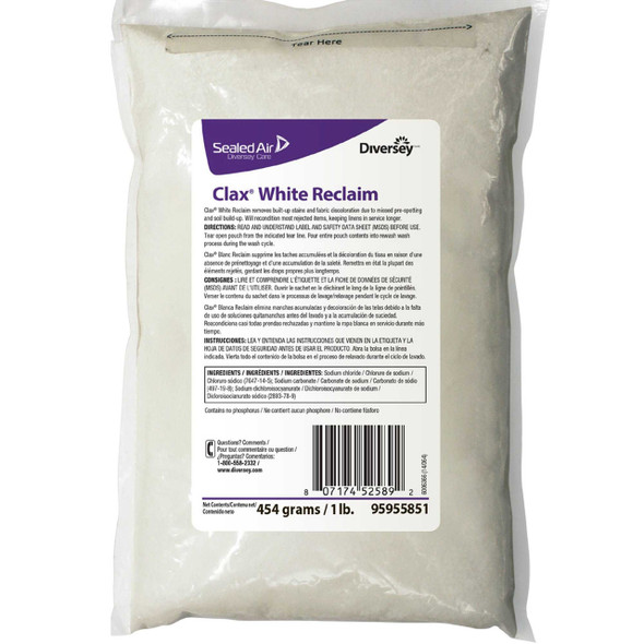 Laundry Stain Remover Clax® White Reclaim 1 lbs. Bag Powder Chlorine Scent 95955851 Case of 12 95955851 Clax® White Reclaim 1197439_CS