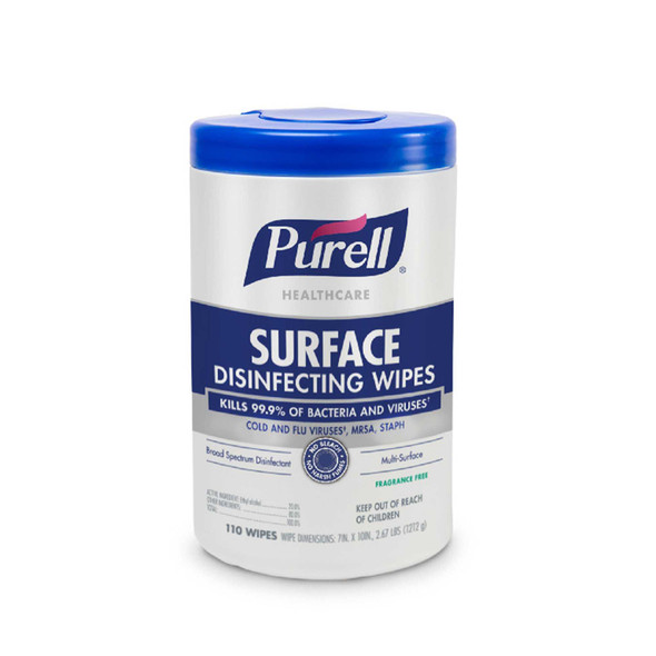 Purell® Healthcare Surface Disinfectant Cleaner Premoistened Alcohol Based Manual Pull Wipe 110 Count Canister Unscented NonSterile 9340-06 Case of 660 Jun-40 Purell® Healthcare 1194625_CS