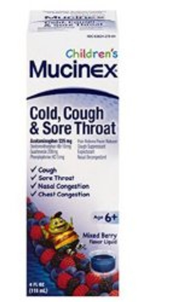 Children s Cold and Cough Relief Children s Mucinex 325 mg - 10 mg - 200 mg - 5 mg / 10 mL Strength Liquid 4 oz.