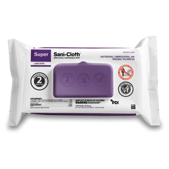 Super Sani-Cloth® Surface Disinfectant Cleaner Premoistened Germicidal Manual Pull Wipe 80 Count Soft Pack Alcohol Scent NonSterile A22480 Case of 9 A22480 Super Sani-Cloth® 1186308_CS