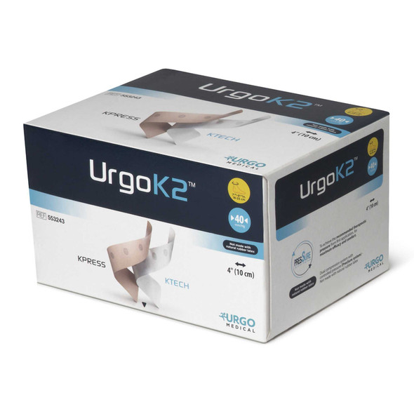 2 Layer Compression Bandage System URGOK2™ 4 x 7-1/8 to 9-3/4 Inch Self-Adherent Closure Tan / White NonSterile Regular 40 mmHg 553243 Pack of 1 553243 URGOK2™ 1173084_EA