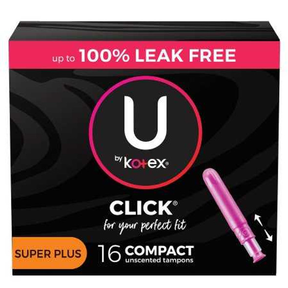 Tampon U by Kotex® Click® Super Plus Absorbency Plastic Applicator Individually Wrapped 51582 Case of 128 51582 U by Kotex® Click® 1184200_CS