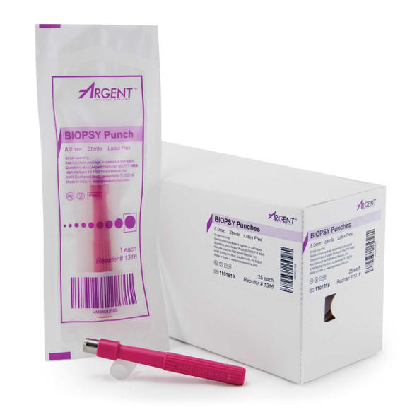 Biopsy Punch McKesson Argent™ Dermal 8 mm 16-1316 Box of 25 16-1316 McKesson Argent™ 1175178_BX