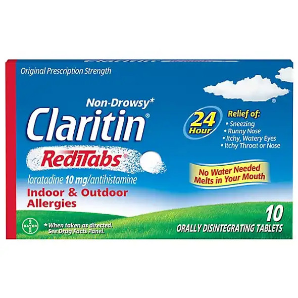 Claritin Claritin Redi Tabs 24 Hour Allergy Relief Loratadine 10 mg Strength, Non-Drowsy, 10 Tablets per Box, Box of 1 11523715702 Claritin® Redi Tabs® 727307_PK