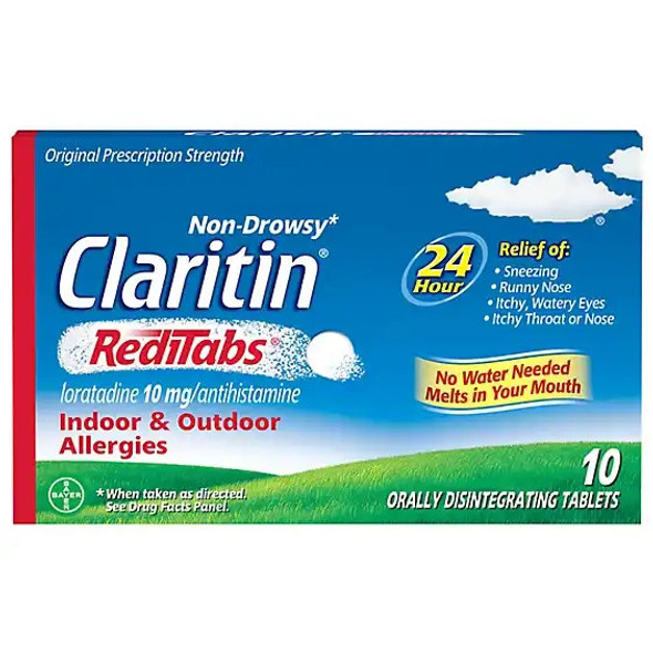 Claritin Claritin Redi Tabs 24 Hour Allergy Relief Loratadine 10 mg Strength, Non-Drowsy, 10 Tablets per Box, Box of 1 11523715702 Claritin® Redi Tabs® 727307_PK